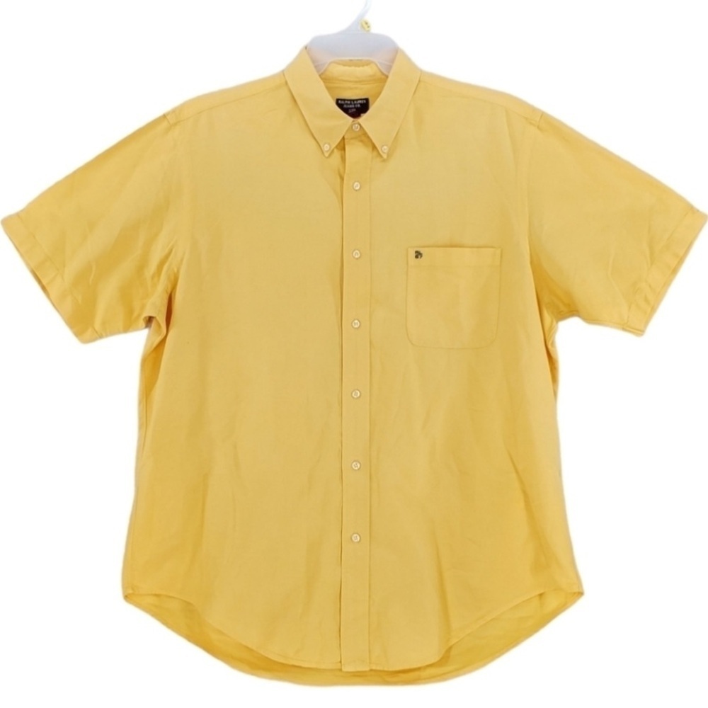 Vtg Y2K Ralph Lauren Jeans RL67 Logo Shirt Yellow Button Men L Gauzy Cotton Pkt